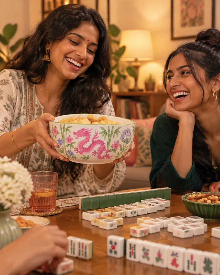 The Pink Dragon bowl passed across the mahjong table